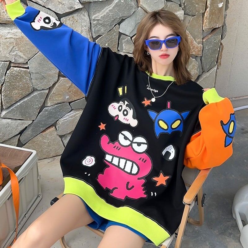 【半額！期間限定！！】主役級  プリントオーバーサイズ カラーマッチングスウェットE-4103