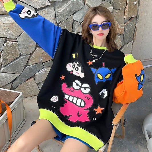 【半額！期間限定！！】主役級  プリントオーバーサイズ カラーマッチングスウェットE-4103