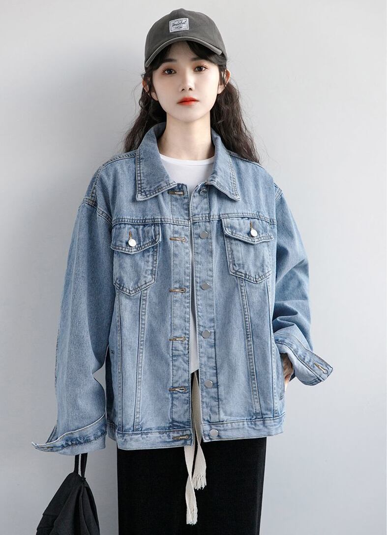 絶対流行 着心地良い デザイン性抜群 デニムジャケットゆったりコートE-9299