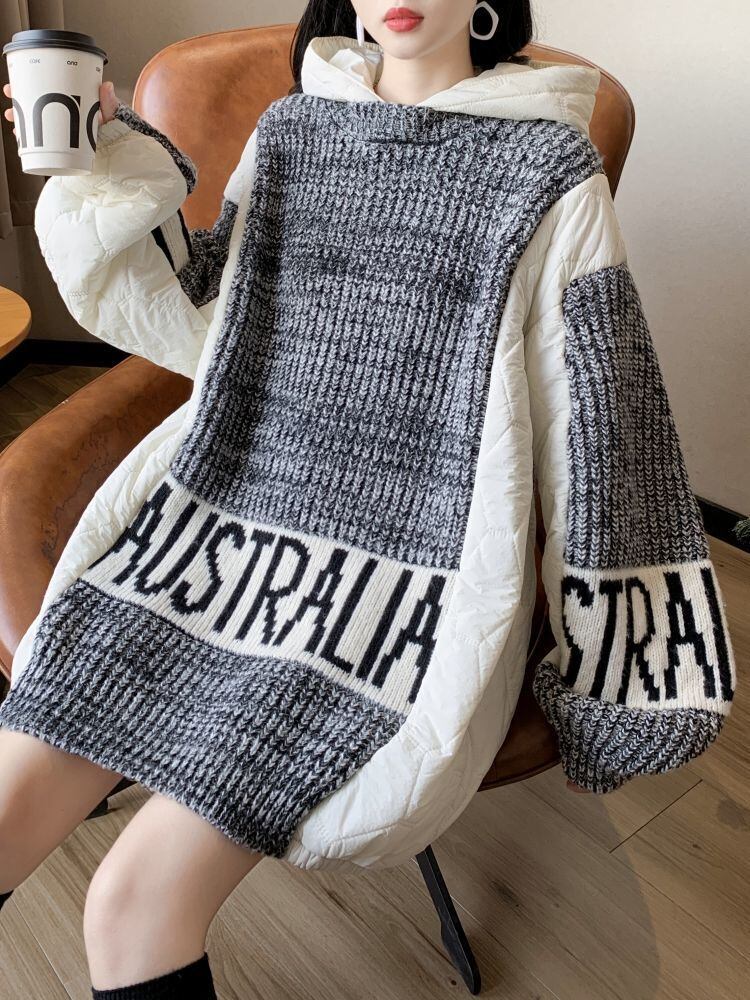 今季も大流行 個性的なデザイン 目を奪われる 切り替え 2色選択 ニットトップスE-10695