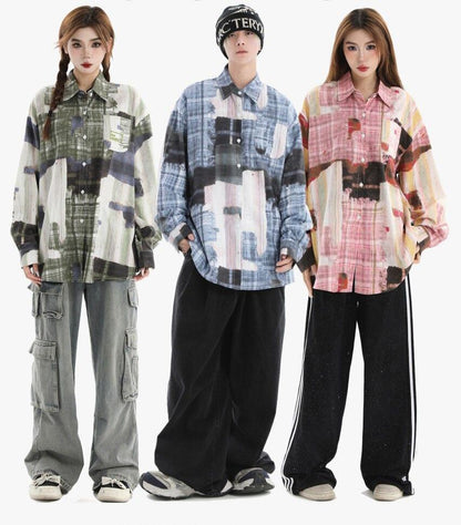 スタイルアップ カジュアル 個性的なデザイン チェック柄 全3色 カップル シャツ E-9165