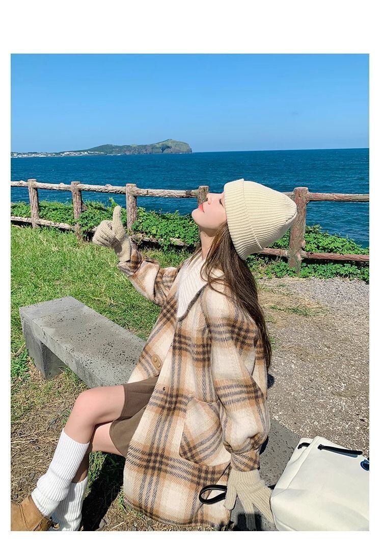 絶対欲しい チェック柄 高級感溢れる 2色選択 ミドルレングス コート E-9740