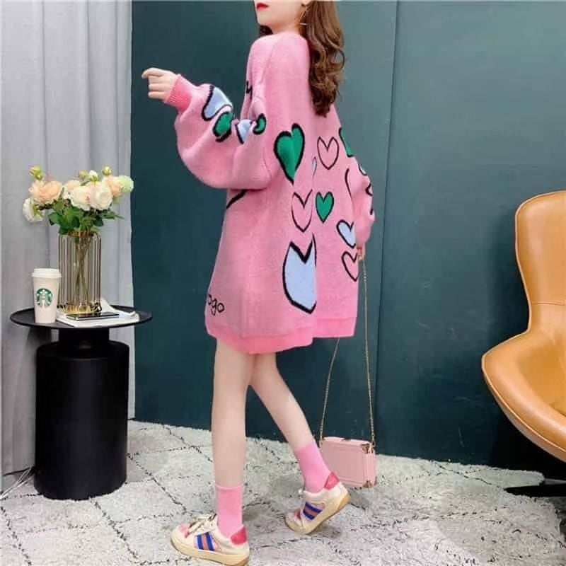 ラウンドネック 女性力を高める プリント ニットE-12380