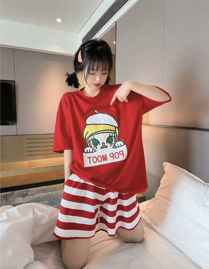 夏に嬉しい機能付き パジャマ 真夏も快適 全2色 半袖トップスⅹショートパンツセットE-9183