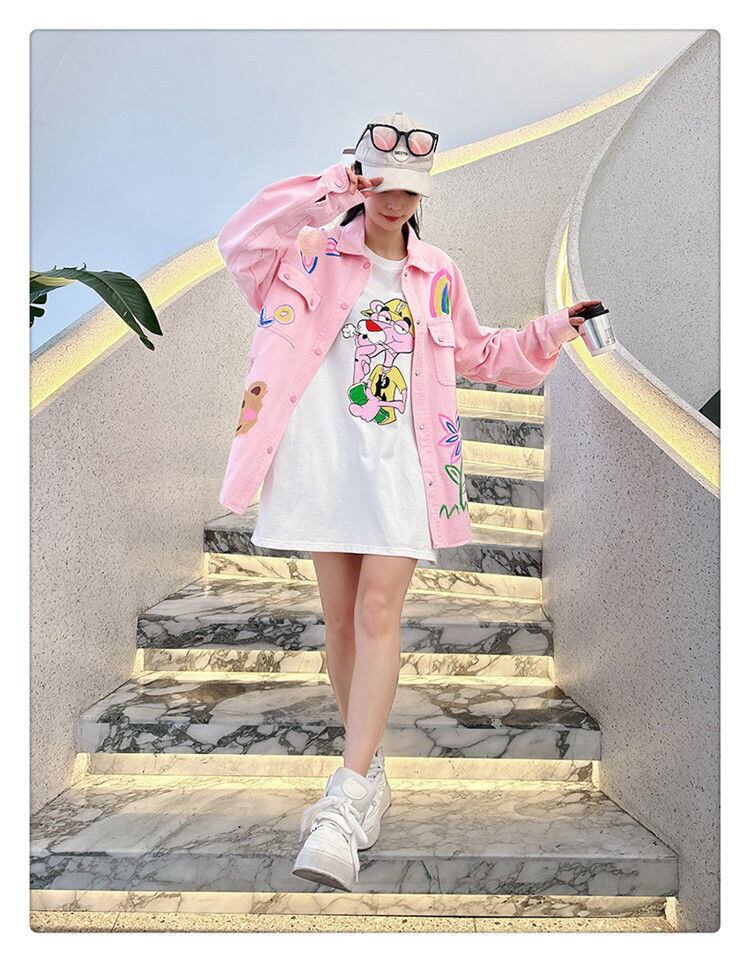 売り切れ必至 韓国風ファッション 上質 アバンギャルド プリント デニム Tシャツ E-9479