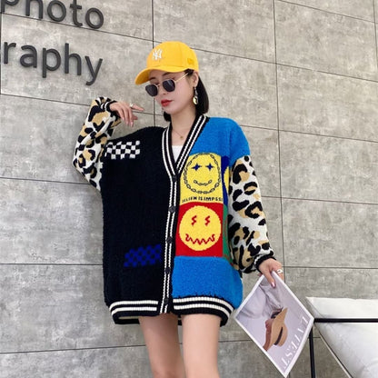 早い者勝ちスマイルマーク   ニットカーディガン五色ありE-4059