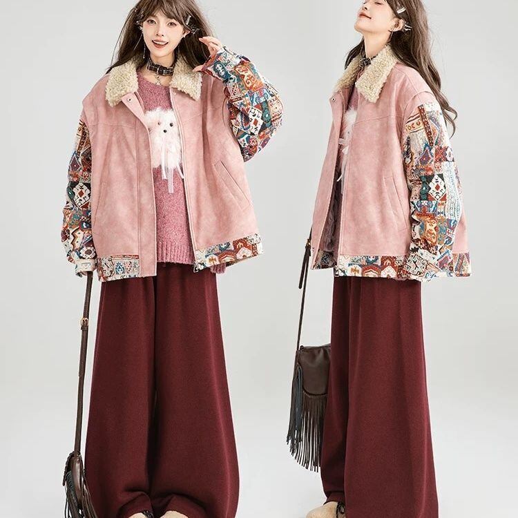 柔らかくて優しい印象 ラムフリース カジュアル コート ダウンジャケットE-10072