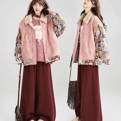 柔らかくて優しい印象 ラムフリース カジュアル コート ダウンジャケットE-10072