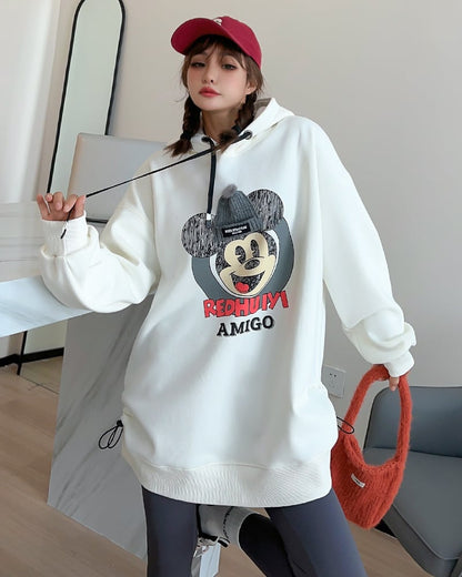 美人度アップ プリントロゴ ゆったりフード付きパーカー裏起毛 全5色ins-4847