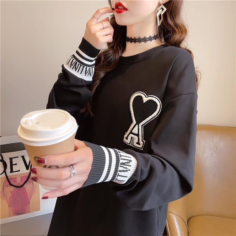 シンプル ファッション 切り替え プリント Tシャツ カットソーins-3664