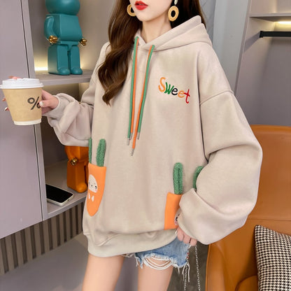 おしゃれ度アップ ゆったりフード付きパーカ全2色 厚手トップスins-4744