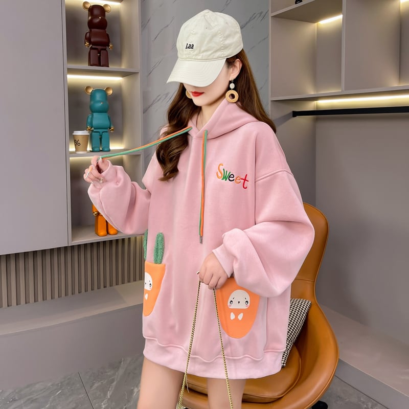 おしゃれ度アップ ゆったりフード付きパーカ全2色 厚手トップスins-4744