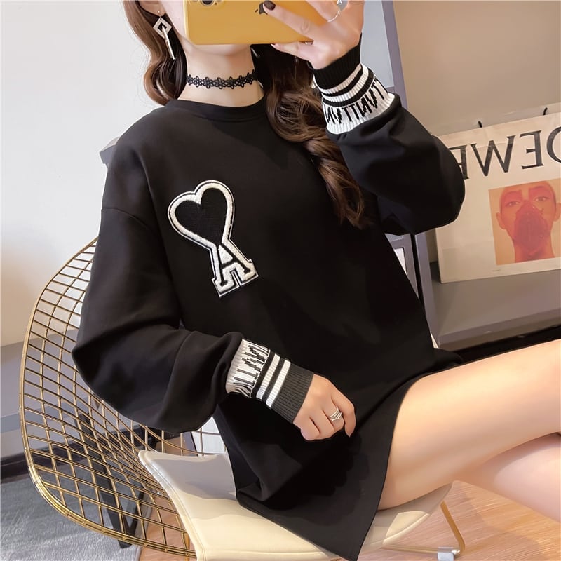 シンプル ファッション 切り替え プリント Tシャツ カットソーins-3664
