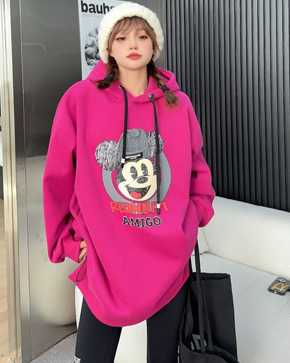 美人度アップ プリントロゴ ゆったりフード付きパーカー裏起毛 全5色ins-4847