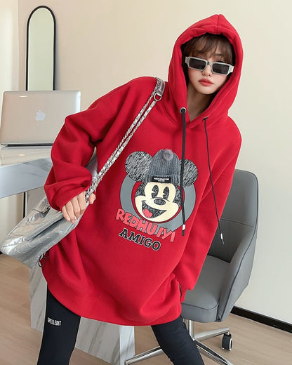 美人度アップ プリントロゴ ゆったりフード付きパーカー裏起毛 全5色ins-4847