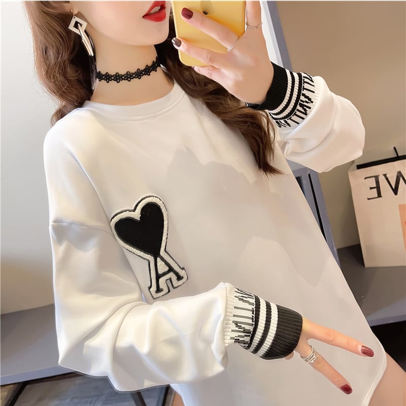 シンプル ファッション 切り替え プリント Tシャツ カットソーins-3664