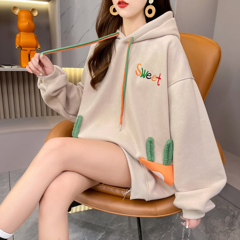 おしゃれ度アップ ゆったりフード付きパーカ全2色 厚手トップスins-4744