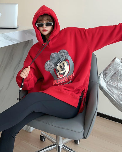 美人度アップ プリントロゴ ゆったりフード付きパーカー裏起毛 全5色ins-4847