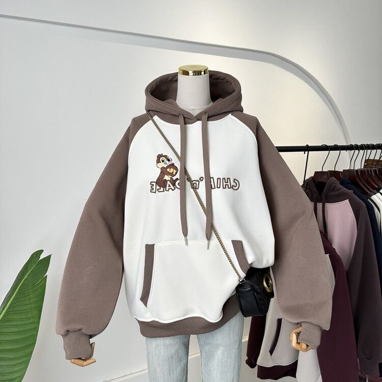 【裏起毛】韓国系 刺繡ロゴ厚手ゆったりフード付きパーカ全3色 ins-4740