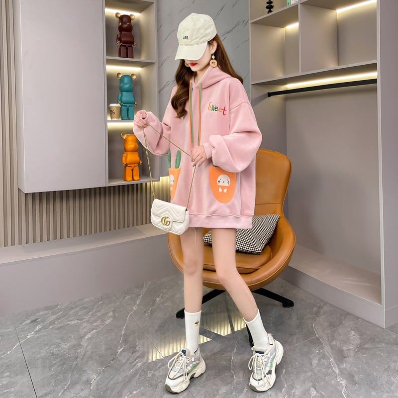 おしゃれ度アップ ゆったりフード付きパーカ全2色 厚手トップスins-4744