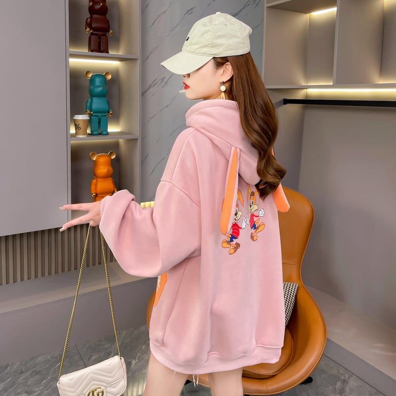 おしゃれ度アップ ゆったりフード付きパーカ全2色 厚手トップスins-4744