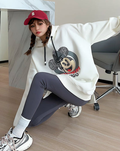 美人度アップ プリントロゴ ゆったりフード付きパーカー裏起毛 全5色ins-4847