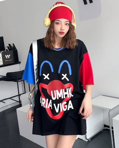 お勧めカラーマッチング ビッグロゴ ゆったり 半袖Tシャツ 全2色ins-4838