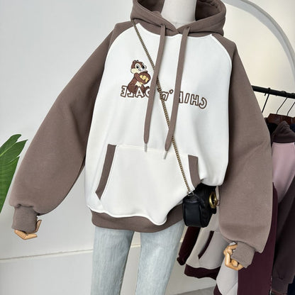 【裏起毛】韓国系 刺繡ロゴ厚手ゆったりフード付きパーカ全3色 ins-4740