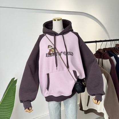 【裏起毛】韓国系 刺繡ロゴ厚手ゆったりフード付きパーカ全3色 ins-4740