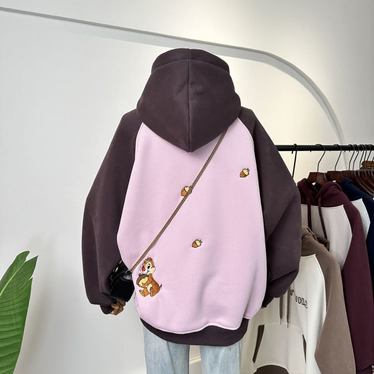 【裏起毛】韓国系 刺繡ロゴ厚手ゆったりフード付きパーカ全3色 ins-4740