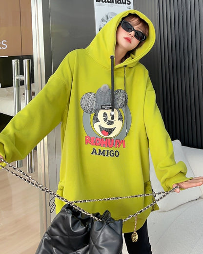 美人度アップ プリントロゴ ゆったりフード付きパーカー裏起毛 全5色ins-4847