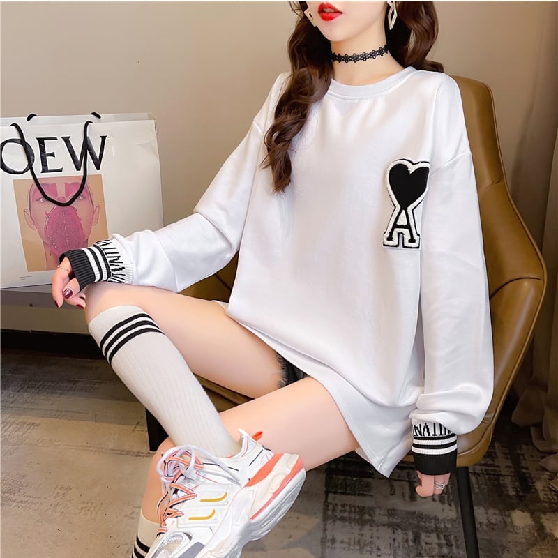 シンプル ファッション 切り替え プリント Tシャツ カットソーins-3664
