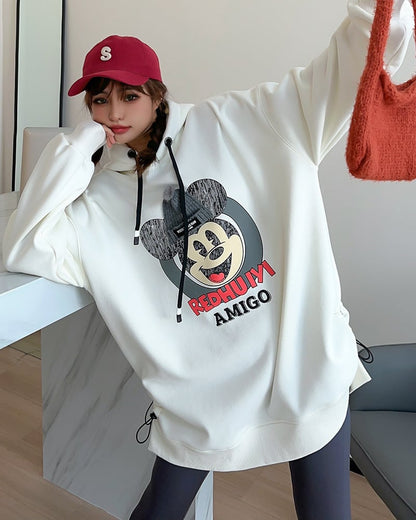 美人度アップ プリントロゴ ゆったりフード付きパーカー裏起毛 全5色ins-4847