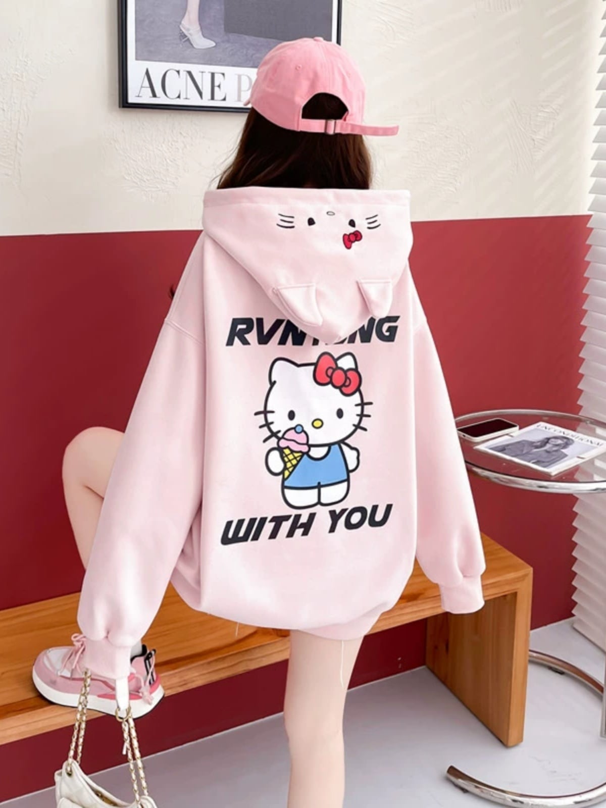 早い者勝ち後ろビッグロゴゆったりフード付きパーカ全2色トップスins-4780