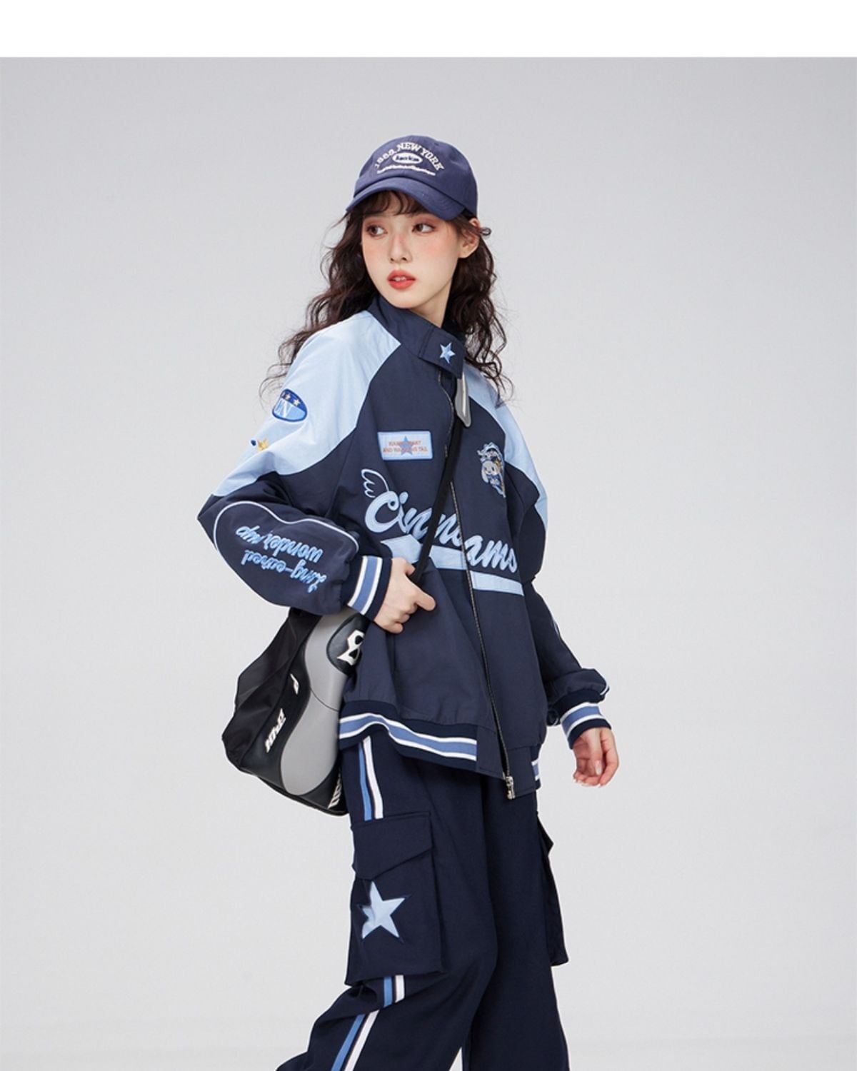 着瘦せ 英字ロゴ 配色ジャケット 男女兼用 コート ins-4795