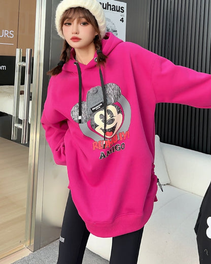美人度アップ プリントロゴ ゆったりフード付きパーカー裏起毛 全5色ins-4847
