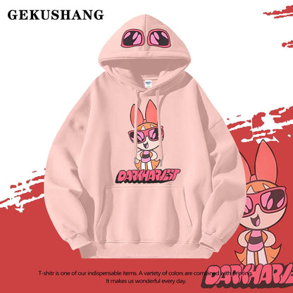 絶対流行ロゴプリント裏起毛 厚手全6色フード付きパーカins-4582