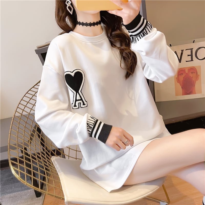 シンプル ファッション 切り替え プリント Tシャツ カットソーins-3664