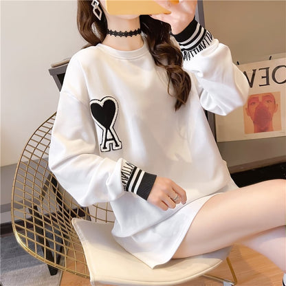 シンプル ファッション 切り替え プリント Tシャツ カットソーins-3664