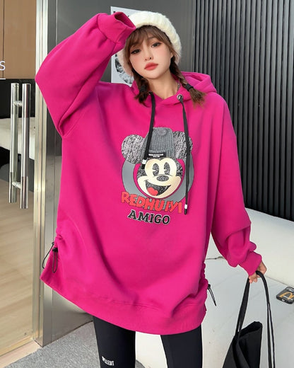 美人度アップ プリントロゴ ゆったりフード付きパーカー裏起毛 全5色ins-4847