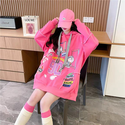 質感のいい ビッグロゴ オーバーサイズ フード付きパーカー全2色ins-4848