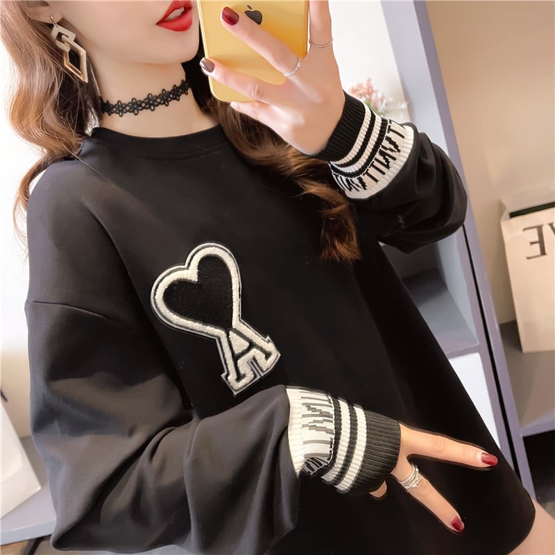 シンプル ファッション 切り替え プリント Tシャツ カットソーins-3664