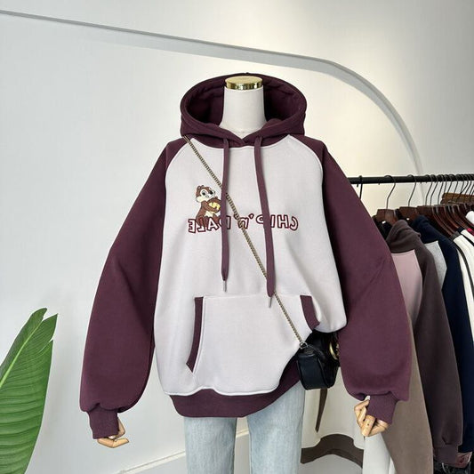 【裏起毛】韓国系 刺繡ロゴ厚手ゆったりフード付きパーカ全3色 ins-4740