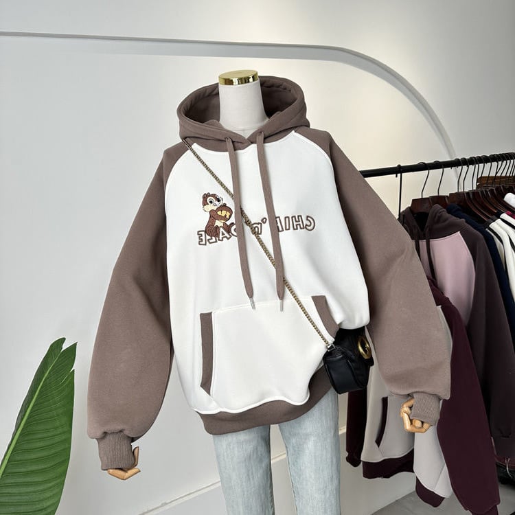【裏起毛】韓国系 刺繡ロゴ厚手ゆったりフード付きパーカ全3色 ins-4740