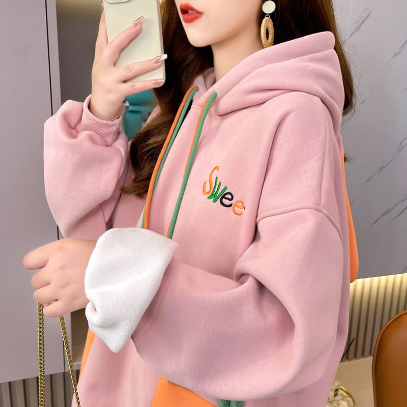 おしゃれ度アップ ゆったりフード付きパーカ全2色 厚手トップスins-4744