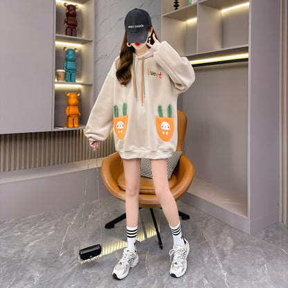 おしゃれ度アップ ゆったりフード付きパーカ全2色 厚手トップスins-4744