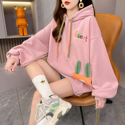 おしゃれ度アップ ゆったりフード付きパーカ全2色 厚手トップスins-4744