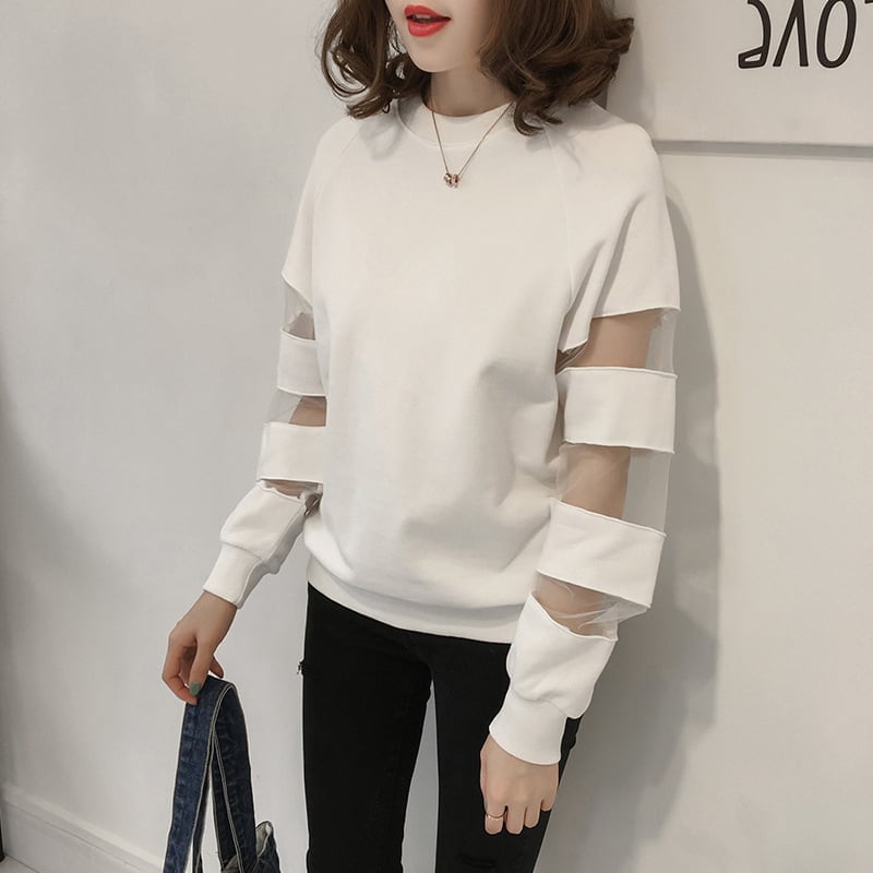 合わせやすい デイリー ラウンドネック 無地 切り替え スウェット パーカーins-2128