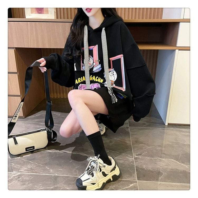 質感のいい ビッグロゴ オーバーサイズ フード付きパーカー全2色ins-4848