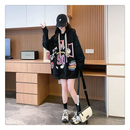 質感のいい ビッグロゴ オーバーサイズ フード付きパーカー全2色ins-4848